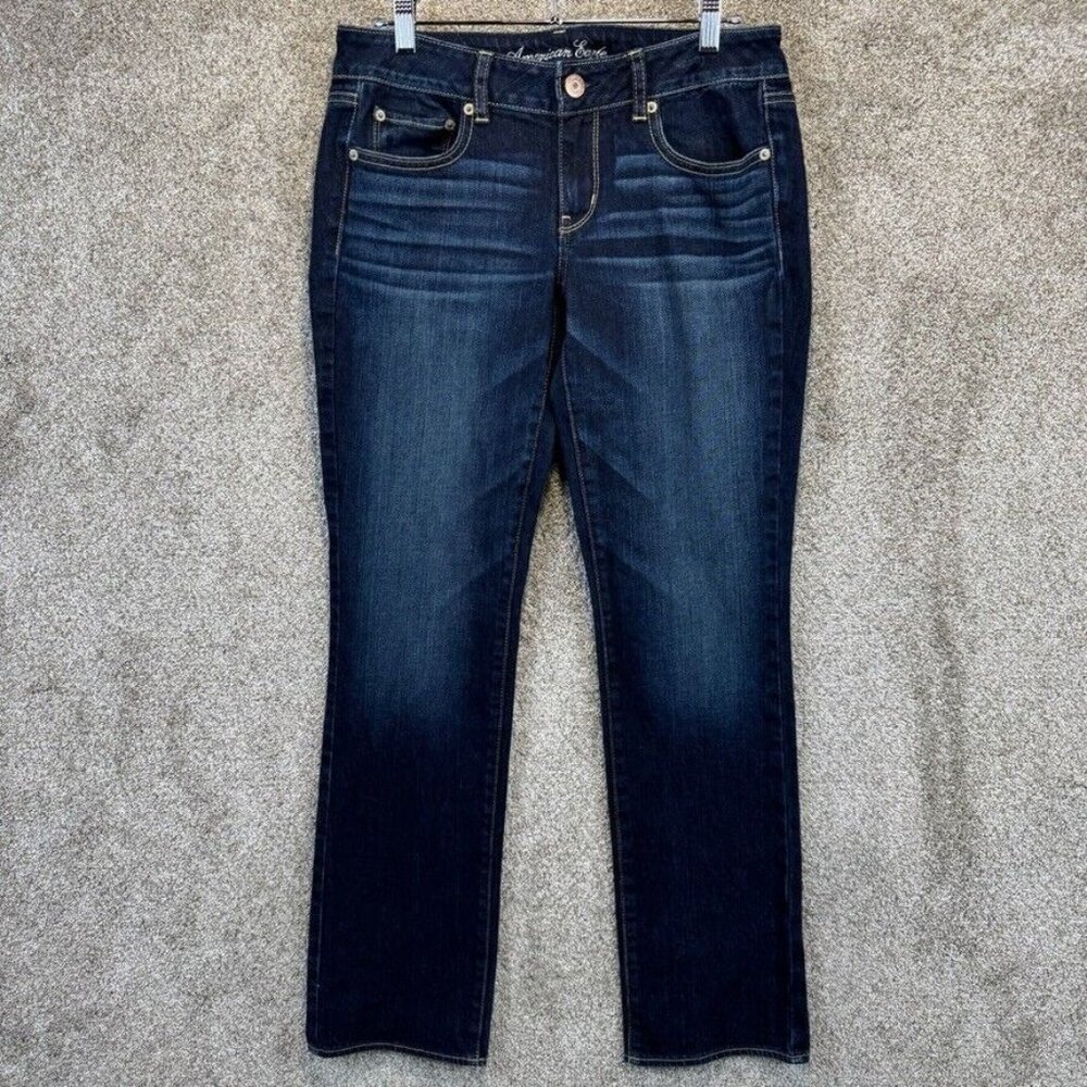 American Eagle Jeans Womens 8 Blue Straight Low Rise Stretch Dark Denim
